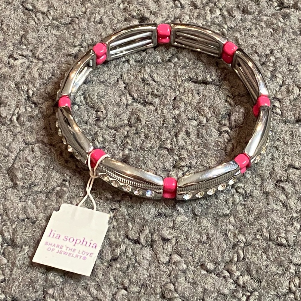 Lia Sophia Silver Pink Rhinestone Stretch Bracelet